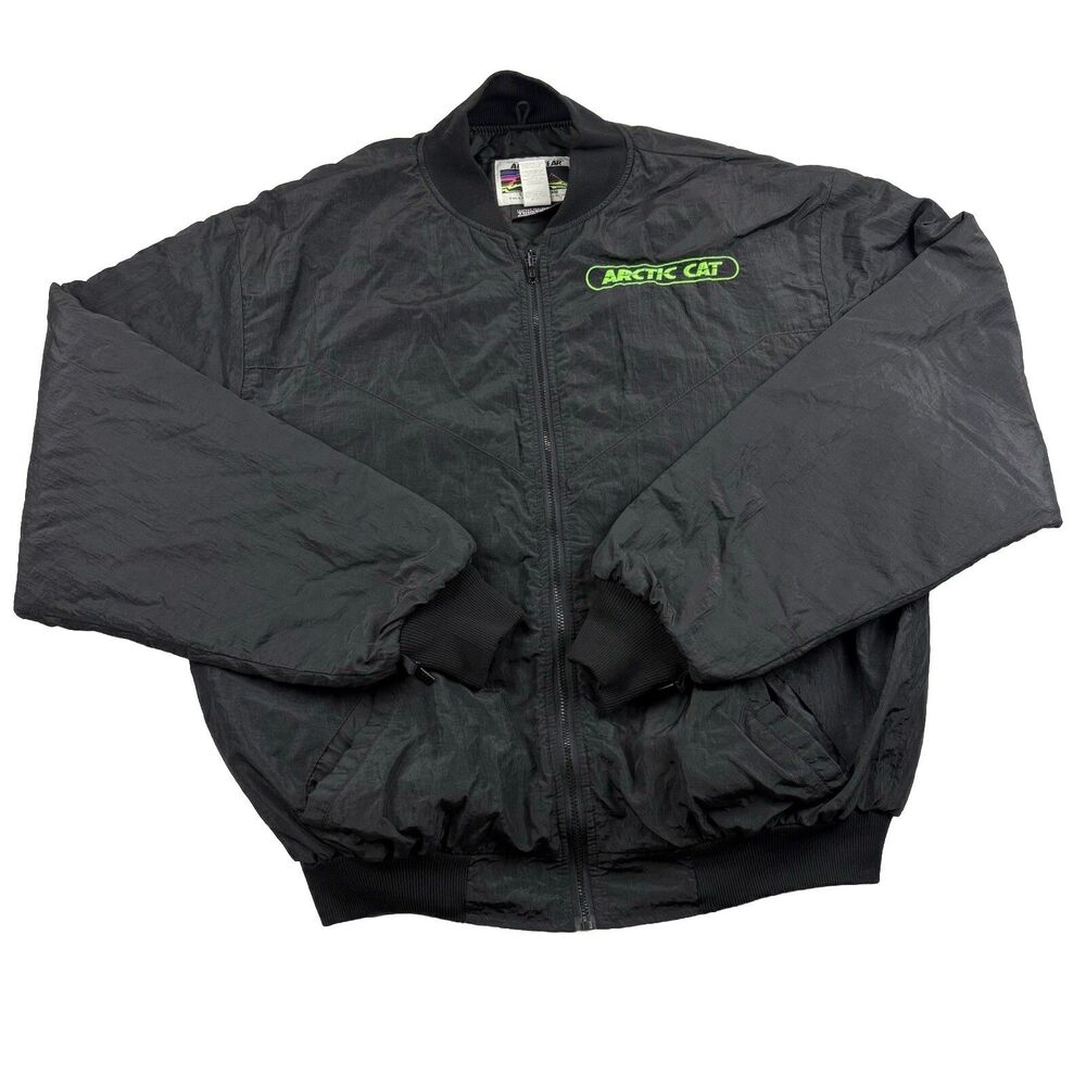 Vintage 80’s Arctic Cat Snowmobile Racing Coat Mens XLT Black Lime Green Logo